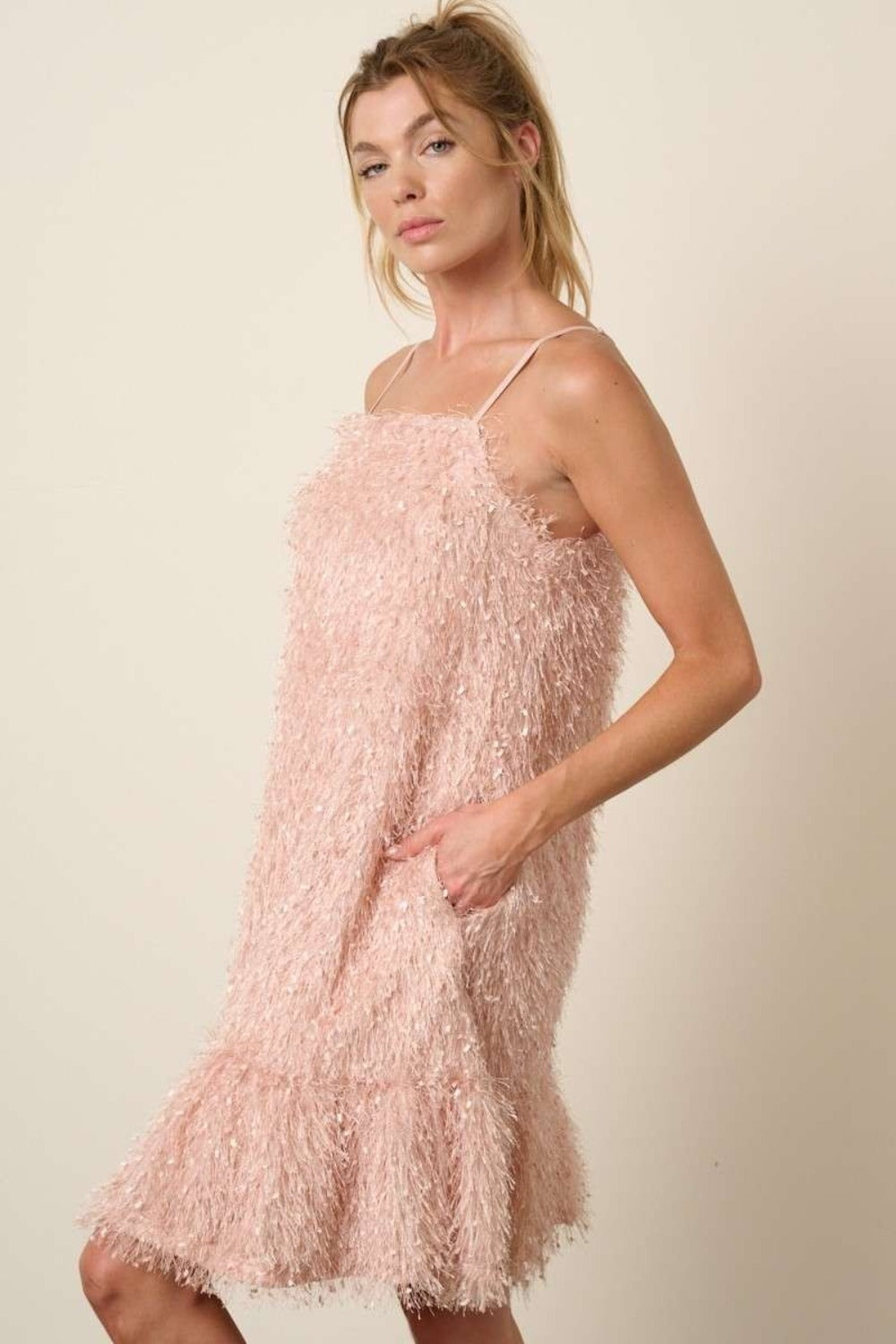 Mittoshop Feather Ruffle Hem Mini Cami Dress